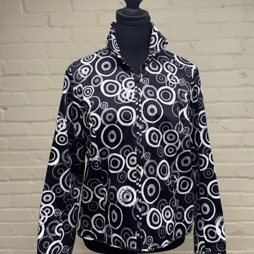 Laura Ashley Black And White Circle Pattern Jacket Petite Medium